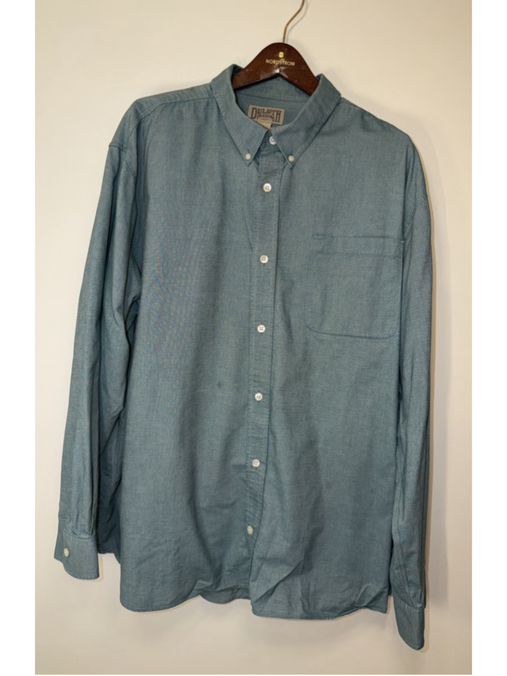 Duluth Trading Co Mens 3XL Free Swingin Shirt Teal Blue 100% Cotton Long Sleeve